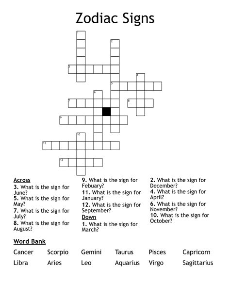 Zodiac sign crossword - The Crossword Solver found 30 answers to "horoscopes and zodiac signs", 6 letters crossword clue. The Crossword Solver finds answers to classic crosswords and cryptic crossword puzzles. Enter the length or pattern for better results. Click the answer to find similar crossword clues.